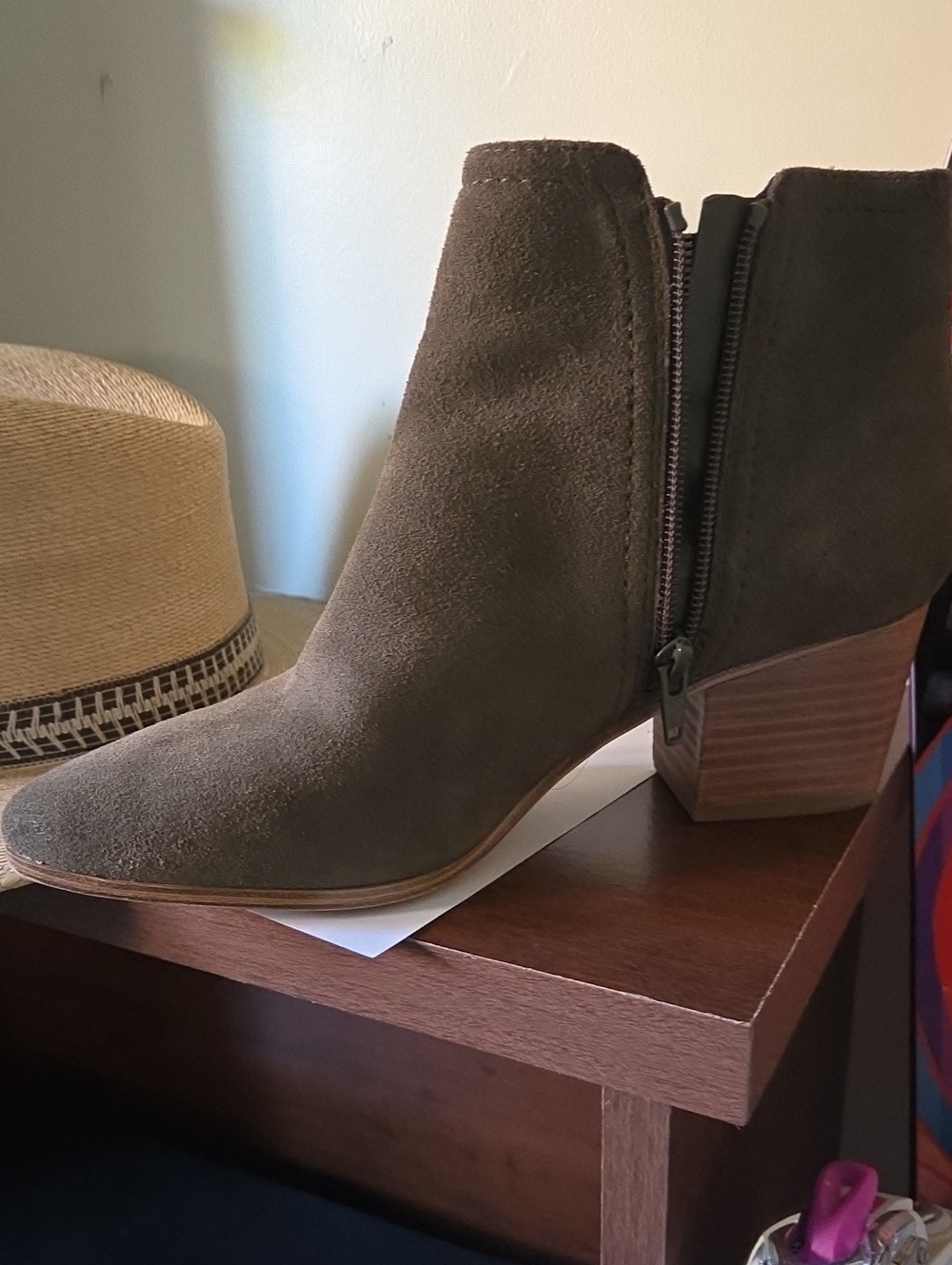 Aldo Olive Green Suede Ankle Booties with Block Heel